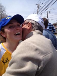 Me, stopping along the race to hug my Dad